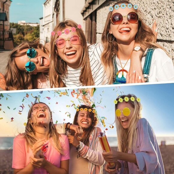 18Pcs Hippie Costume Accessories Set 60s 70s Peace Sign Daisy Headband Sunglasse main image 4